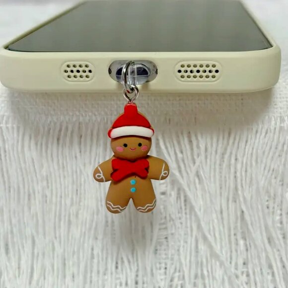 Adorable Dangling Gingerbread Man Type-C Phone • Dust Plug - Picture 4 of 4